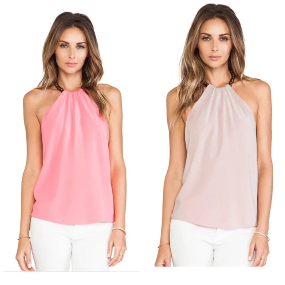 Trina Turk Reversible Tamika Silk Sleeveless Beaded Halter Top Size Petite